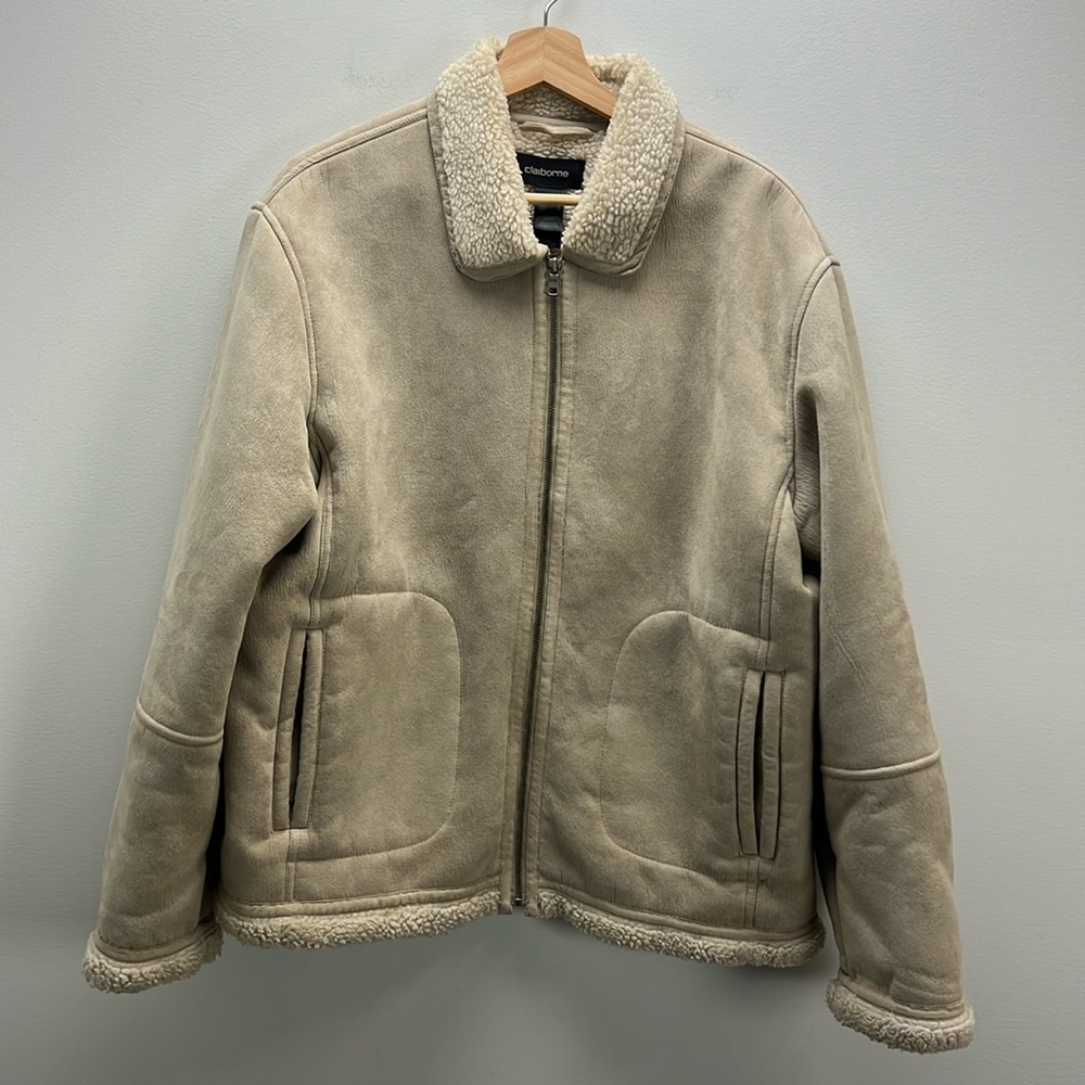 Vintage Y2k 90s Liz Claiborne Faux Suede Sherpa Lined Jacket Coat Womens Large